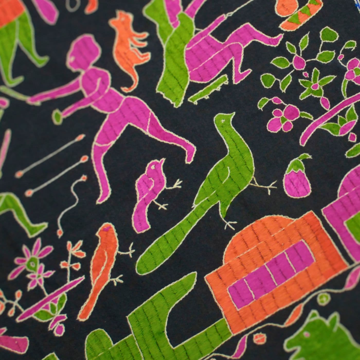 A colorful fabric with abstract drawings