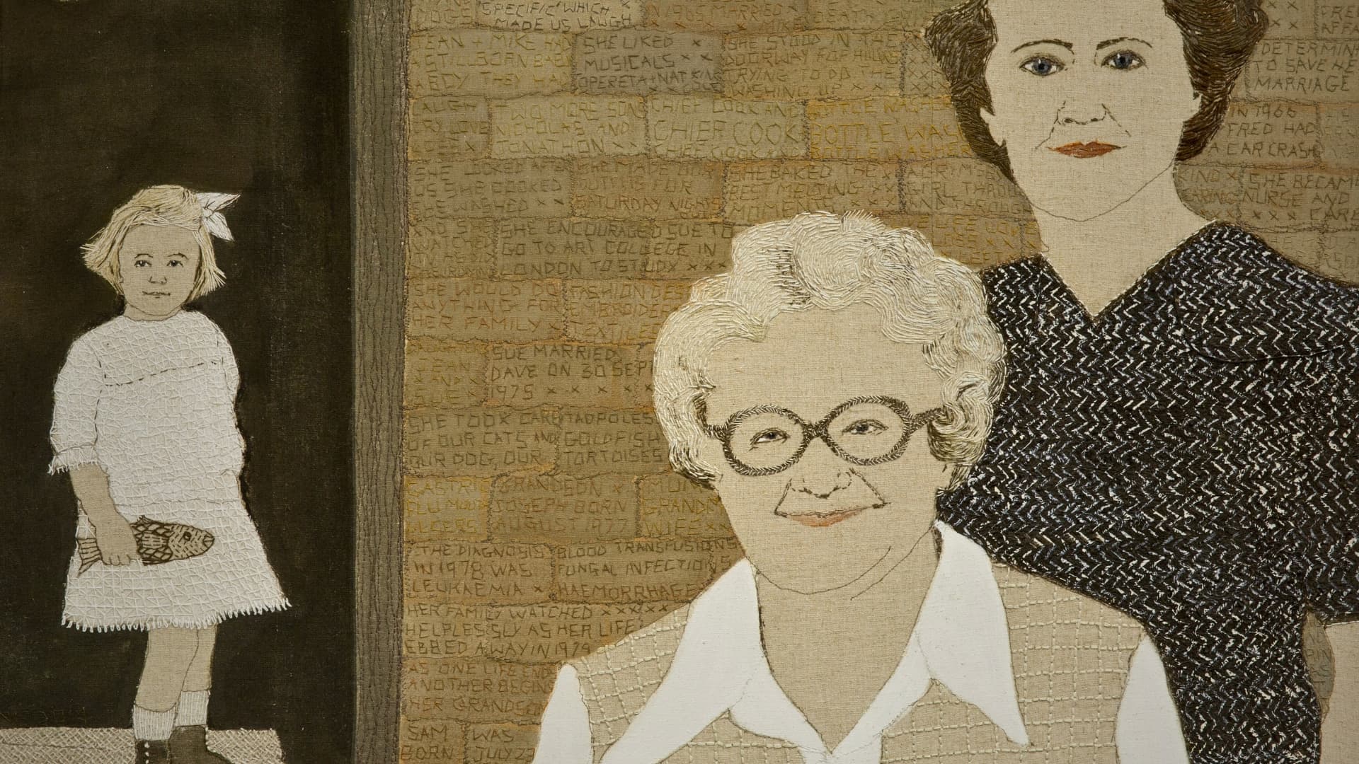 Three figures in a textured background.