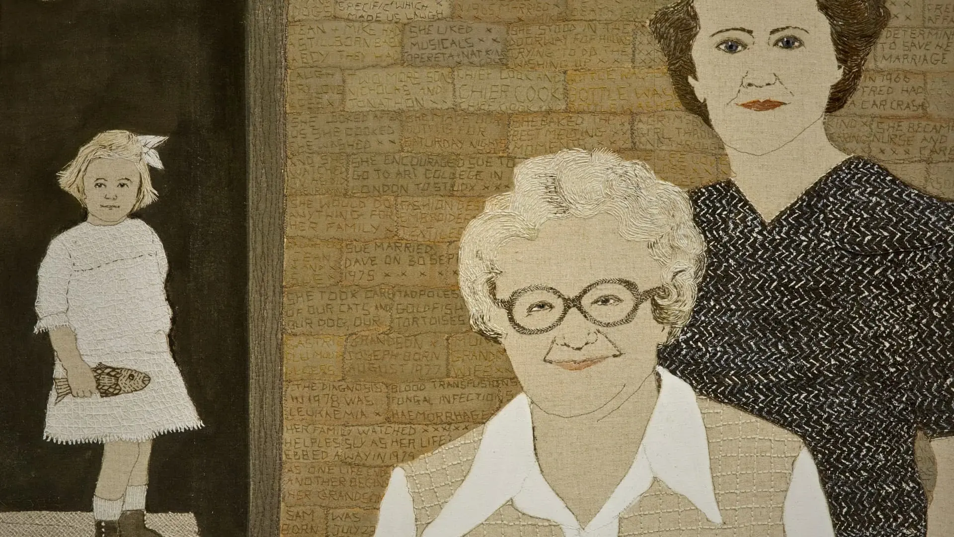 Three figures in a textured background.