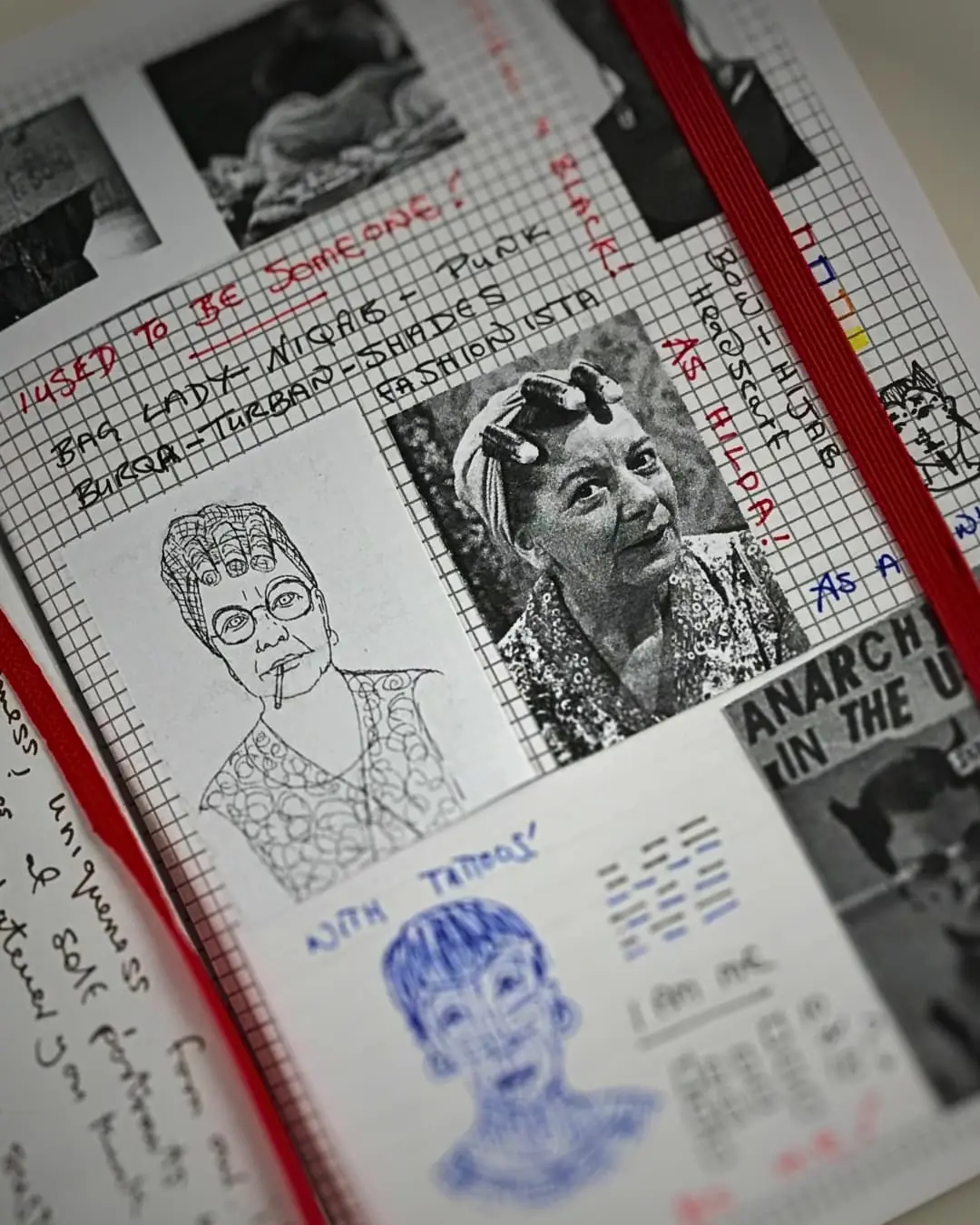 Artistic sketches and notes in journal.