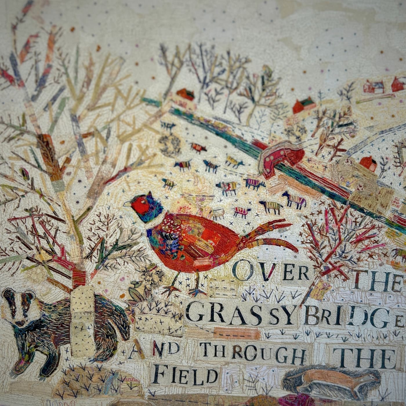 Colourful scene with birds and landscape