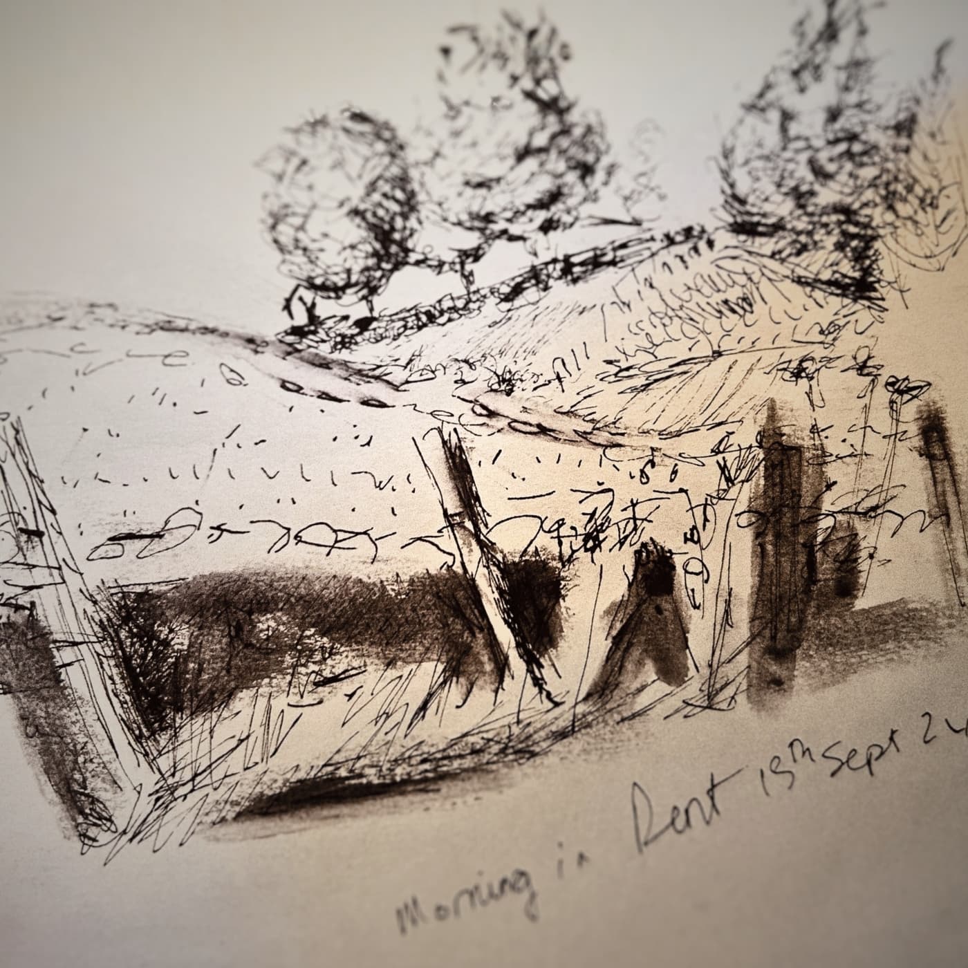 Sketch of hills and trees.