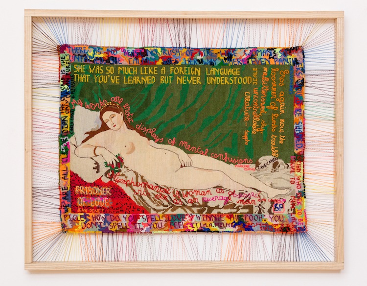 Sylvie Franquet, Prisoner of Love , 2016. Wool, acrylic and lurex on cotton canvas sewn into ash frame, 80 x 100 cm. Photo copyright Jonathan Greet