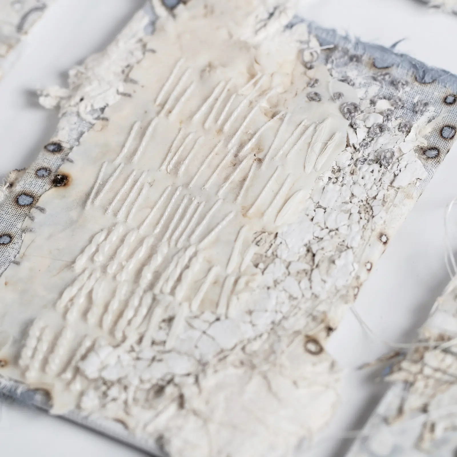 Shelley Rhodes: Specimen Cards (Detail), 2020, each card 9.5 x 7cm, Mixed-media using salvaged plastic, fabric, plaster and stitch