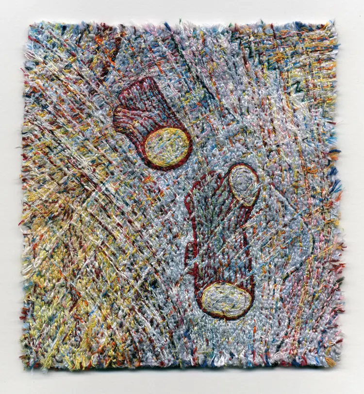 Tom Lundberg, Crosscut, 2011, 5.75 x 5.25”, Cotton and silk threads on linen woven by Barbara Eckhardt