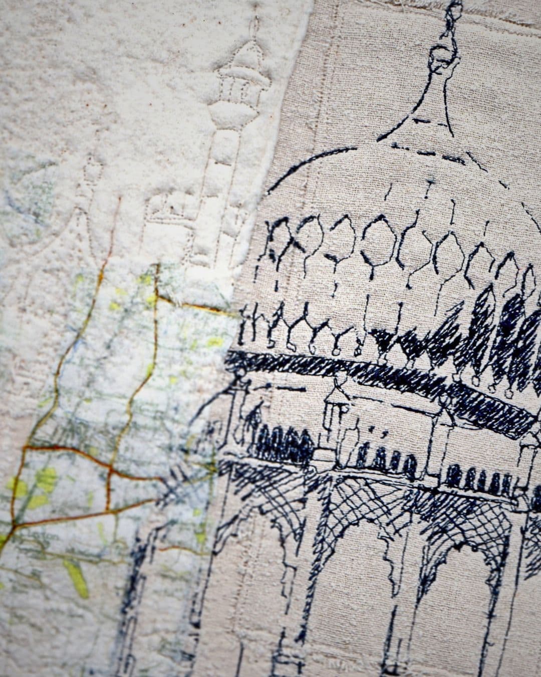 Textile artwork of Brighton made with various techniques.