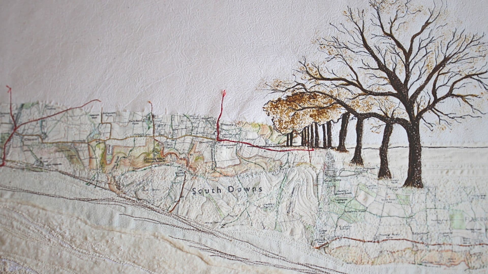 Textile artwork of a map of the Downs