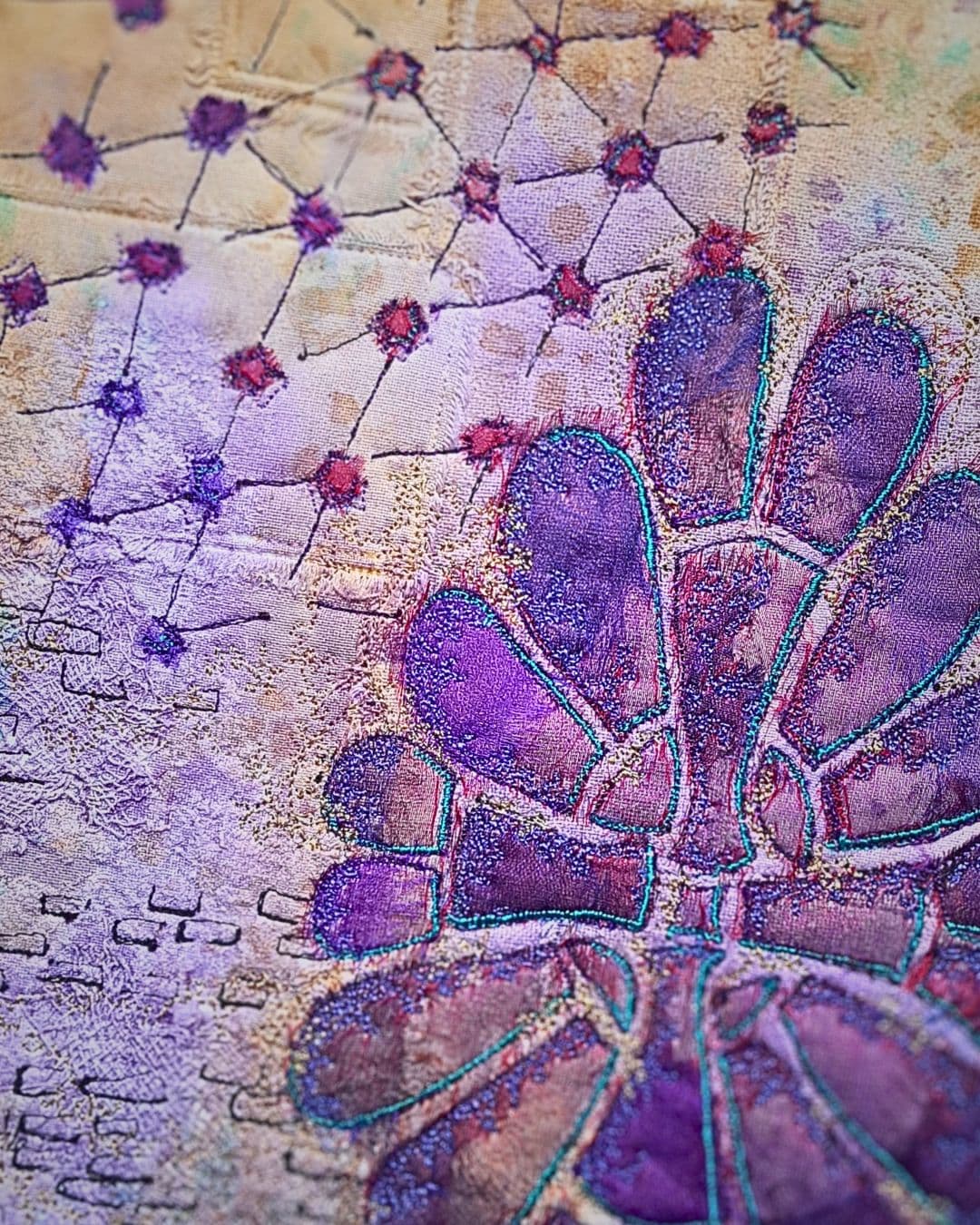 Textile art image of a chapel window.