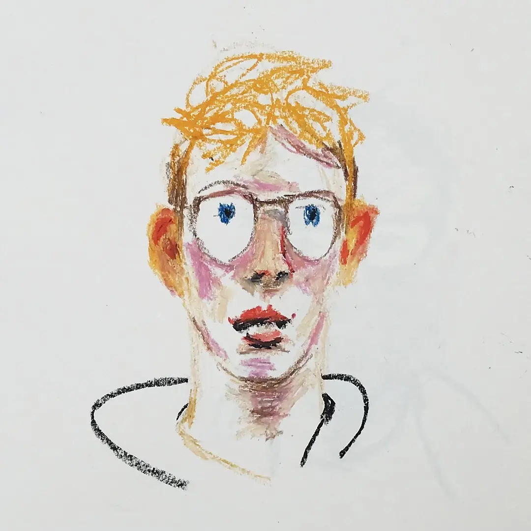 Emily Jo Gibbs, Original drawing in A3 sketchbook, 2021. Oil pastel drawing on paper.
